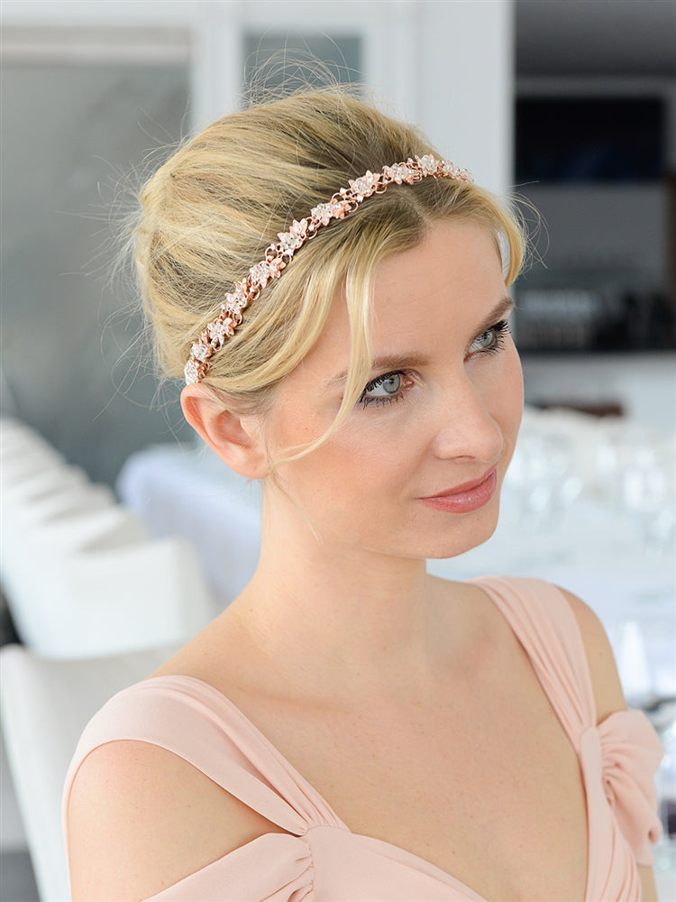 Alluring Rose Gold Crystal Cluster Bridal Headband, Elizabeth