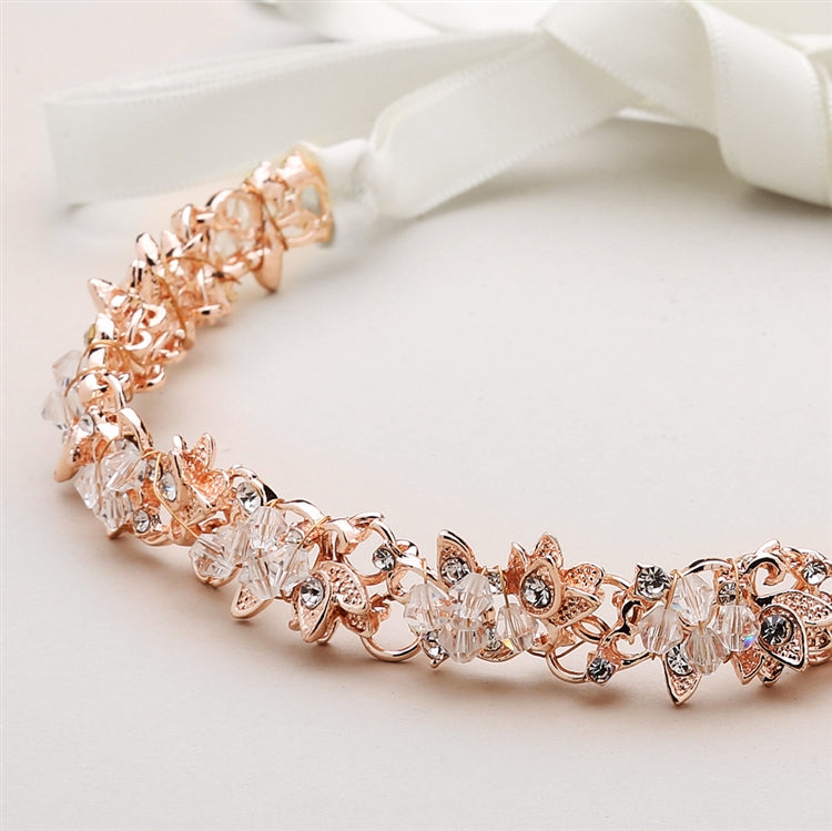 Alluring Rose Gold Crystal Cluster Bridal Headband, Elizabeth