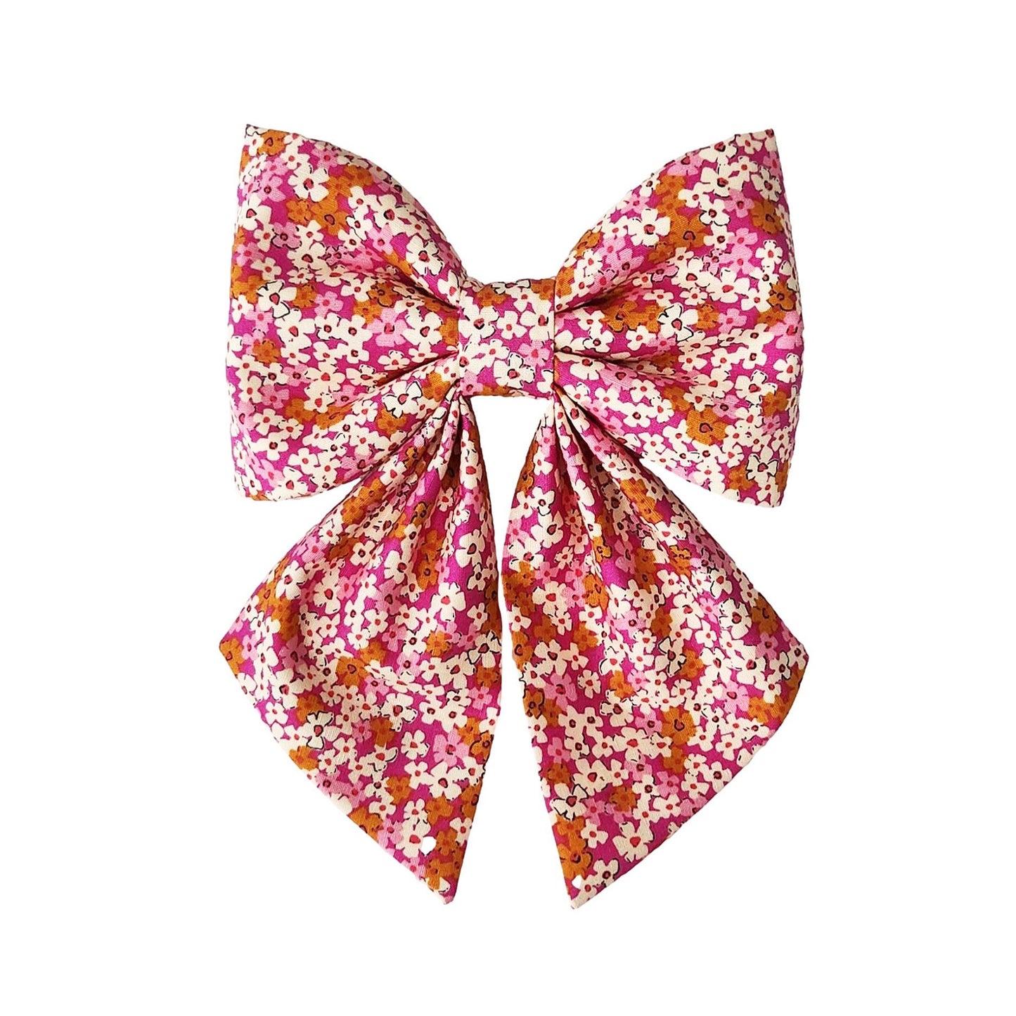 dog collar bows in a pink and orange floral print for large and small dogs