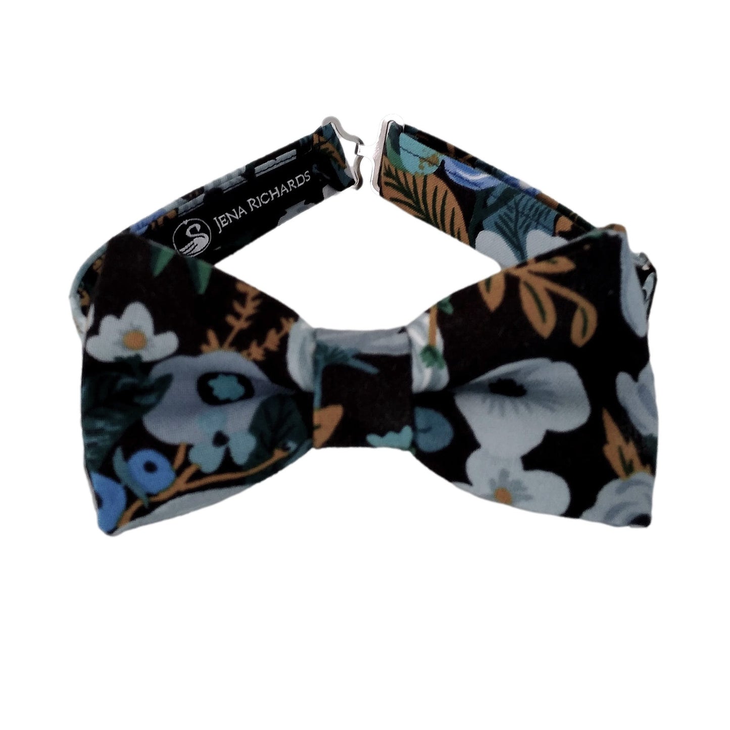 black floral bow ties for boys and babies in Rifle Paper Co Garden Party Blue fabric