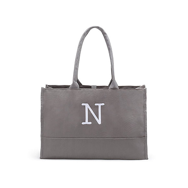 gray canvas city tote bag, may be personalized
