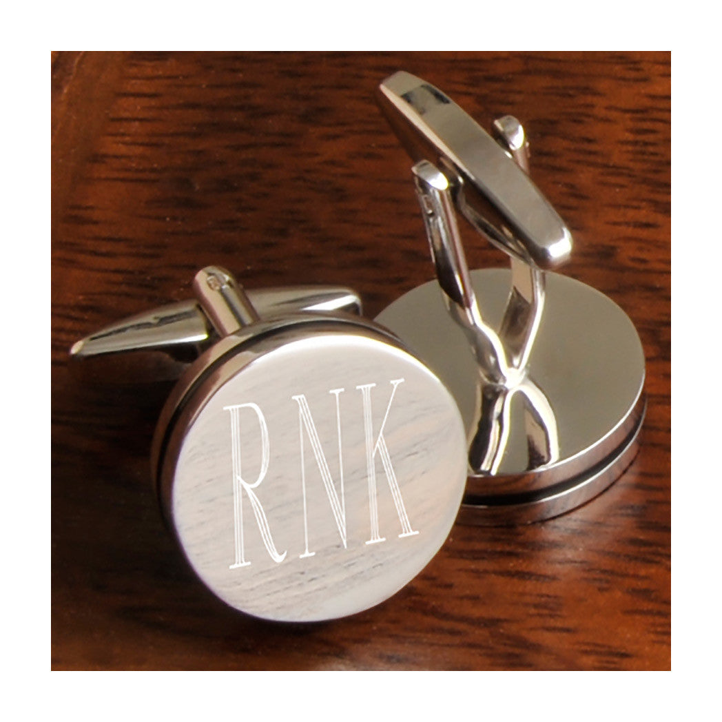 Round cufflinks engraved with 3 initials