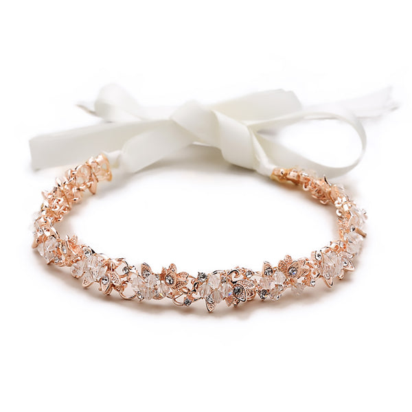 Rose Gold Crystal Cluster Bridal Headband, Elizabeth