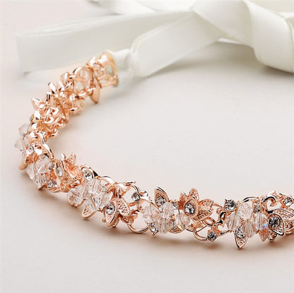 Alluring Rose Gold Crystal Cluster Bridal Headband, Elizabeth