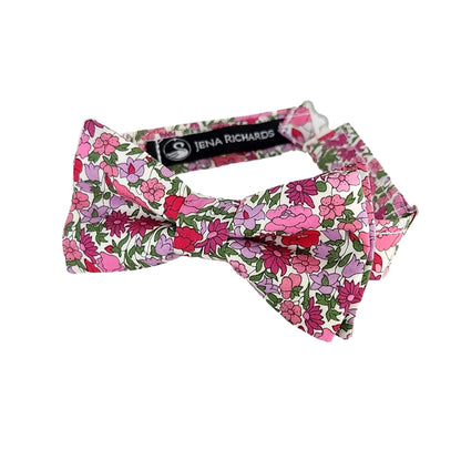 Pink floral bow ties for boys toddler and baby boy in Liberty London Poppy Forest print 