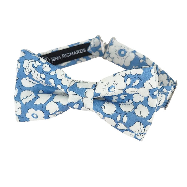 Blue bow ties for boys, baby boys and toddlers in Liberty London Betsy Boo print