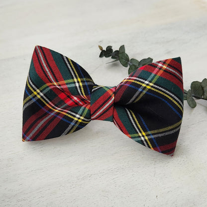 Tartan plaid dog bow tie in black red and green print