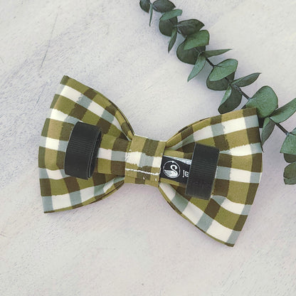 Olive Green and Ivory Dog Bow Tie for the Collar