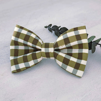 Olive green and light ivory dog bow tie for the collar