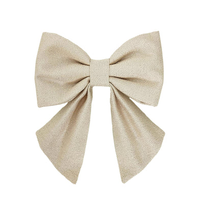 A sparkly pearl dog bow that attaches to the collar for big and small dogs.