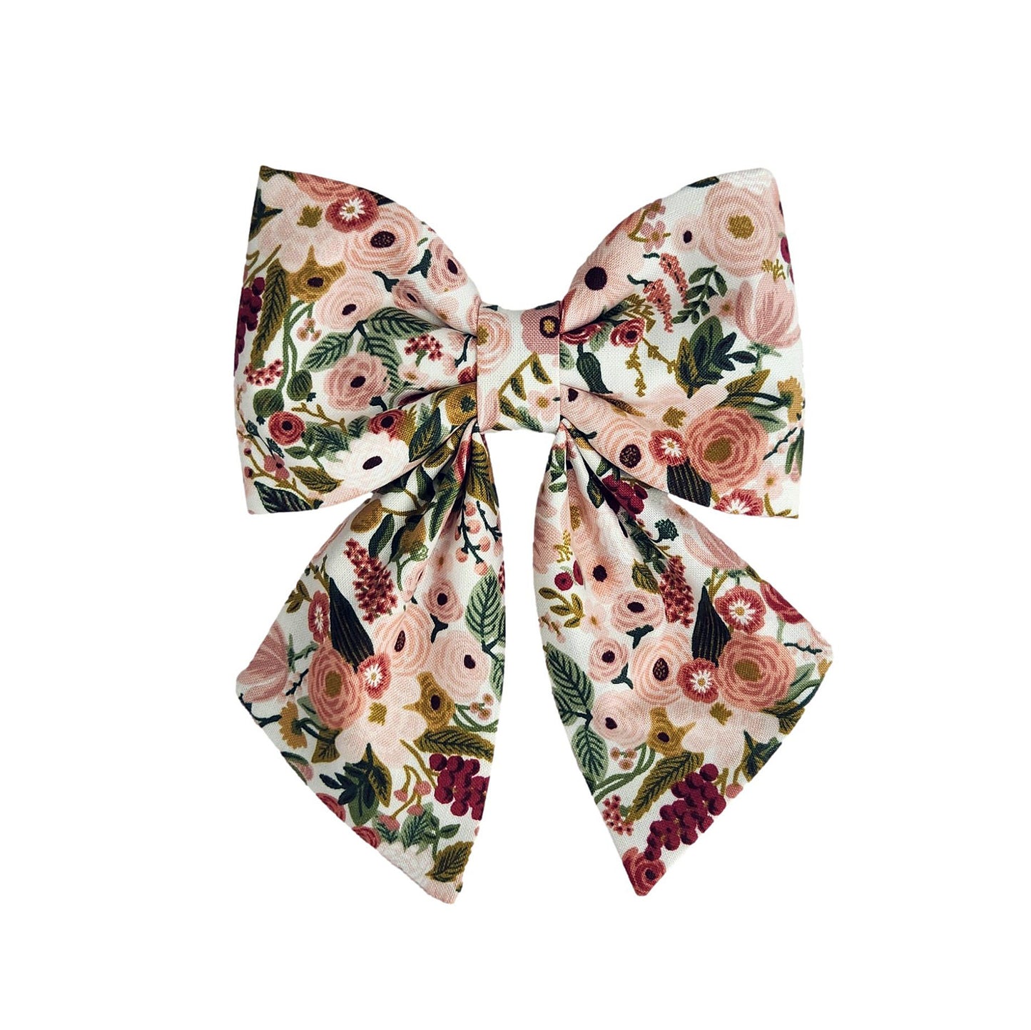 Peach dog collar sailor bows in floral garden party fabric