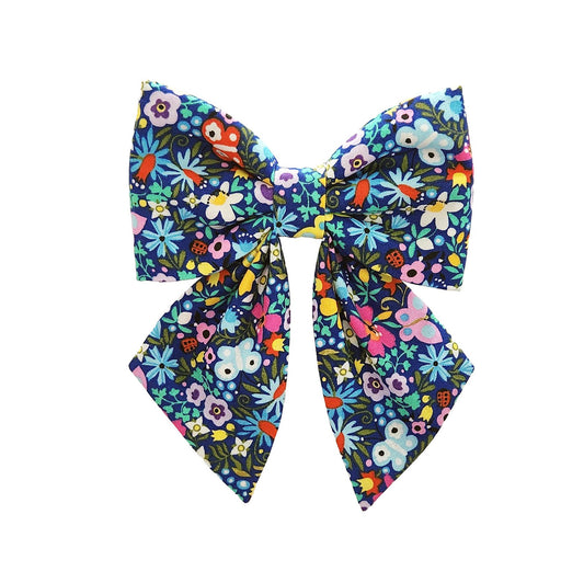 fun navy floral sailor bows for dogs that attach to the collar