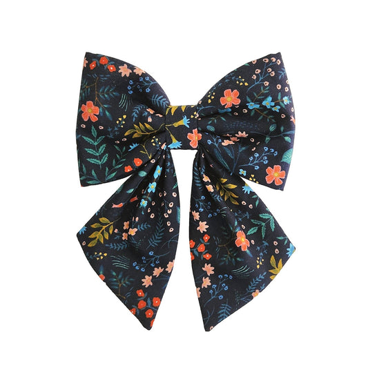 navy floral sailor bows for girl dogs that attach to the collar