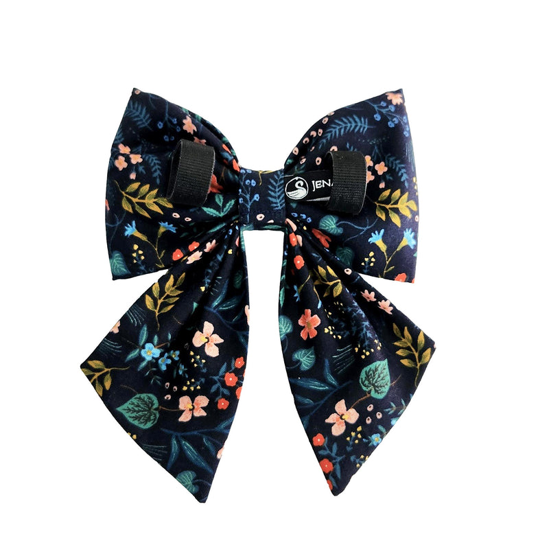 Navy Blue Floral Collar Bows for Big and Small Dogs