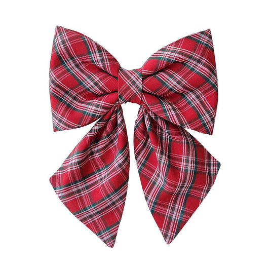 Red and green plaid dog sailor bows for Christmas that attach to the collar