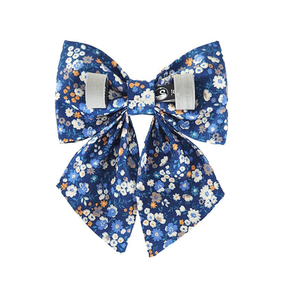 Navy Blue Floral Dog Bows for the Collar