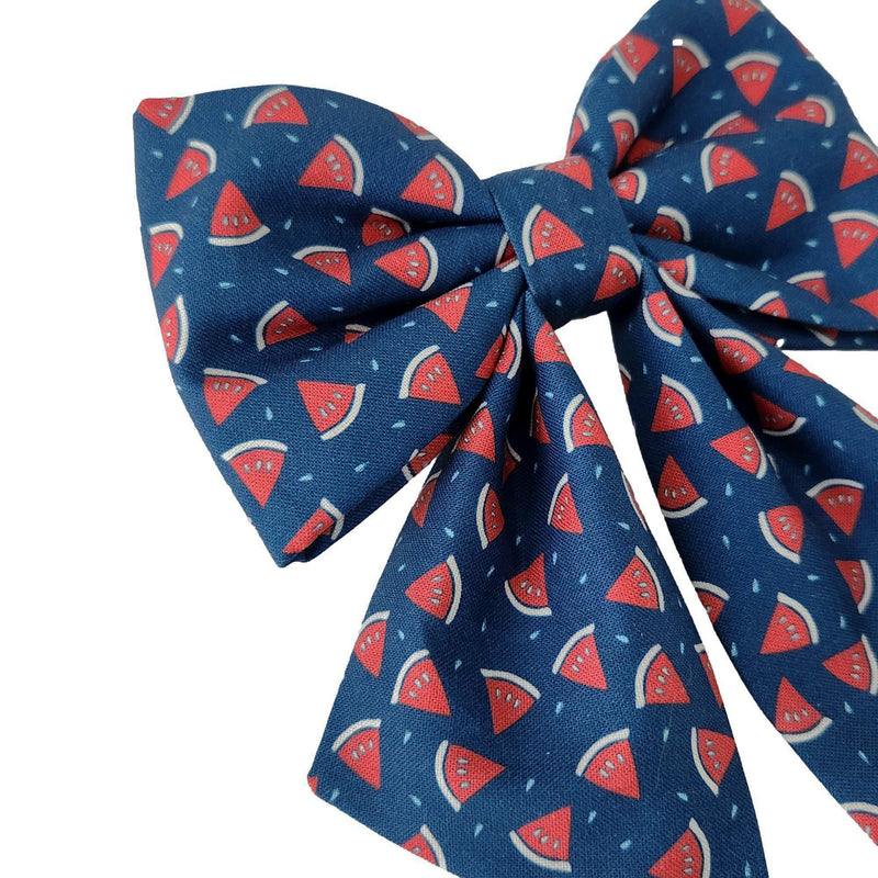 Navy Sailor Dog Bow with Watermelon Print for the Collar