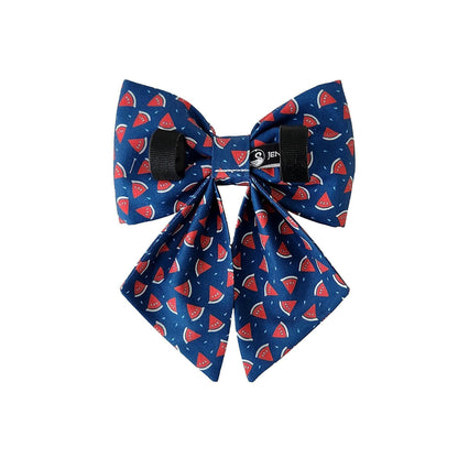 Navy Sailor Dog Bow with Watermelon Print for the Collar