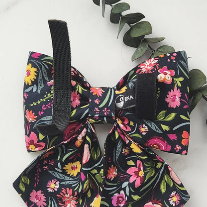 Colorful Black Floral Dog Collar Bows