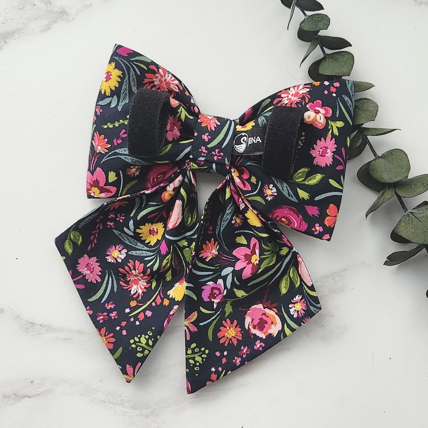 Colorful Black Floral Dog Collar Bows