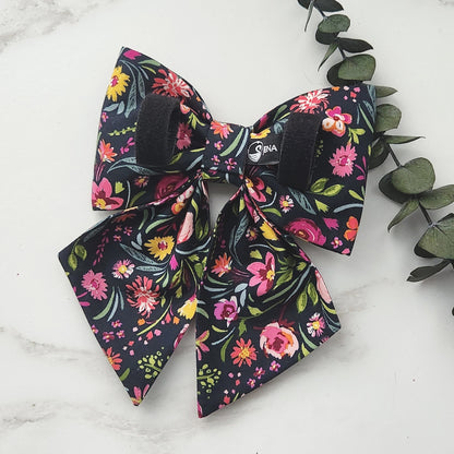 Colorful Black Floral Dog Collar Bows