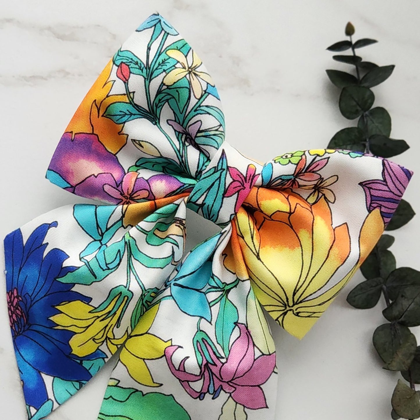 Vibrant Floral Dog Sailor Bow for Girls Collar