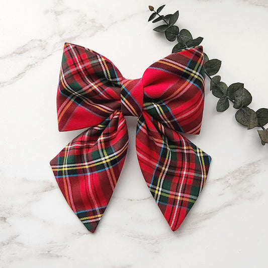 A red tartan dog sailor bow in Royal Stewart cotton for the collar.