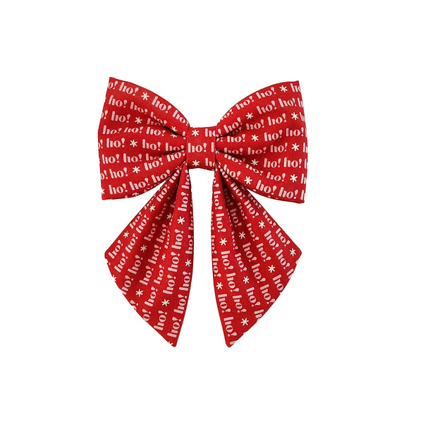 Red Christmas dog sailor bows for small and big dogs in a ho ho ho print that attach to the collar 