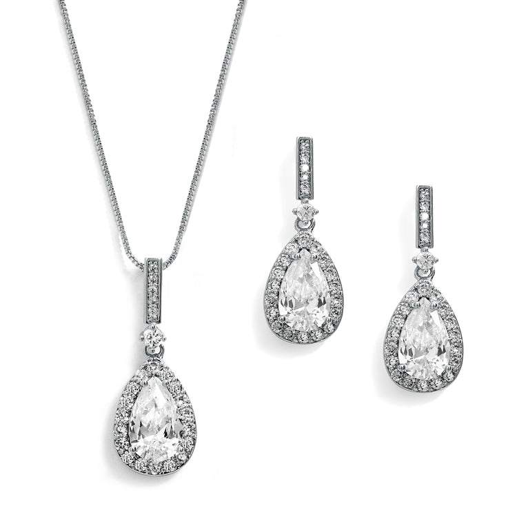 Beautiful CZ Pear Shape Necklace and Earring Set, Cissy