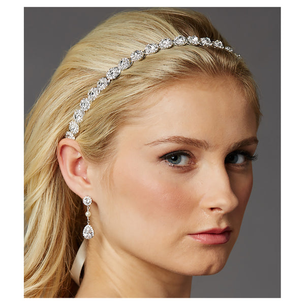 Slim bridal headband with Preciosa crystal flowers