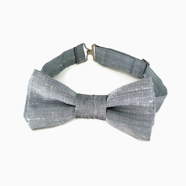 silver gray silk bow tie