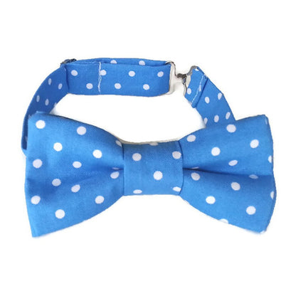 Blue bow tie with white dots for boys, men and women