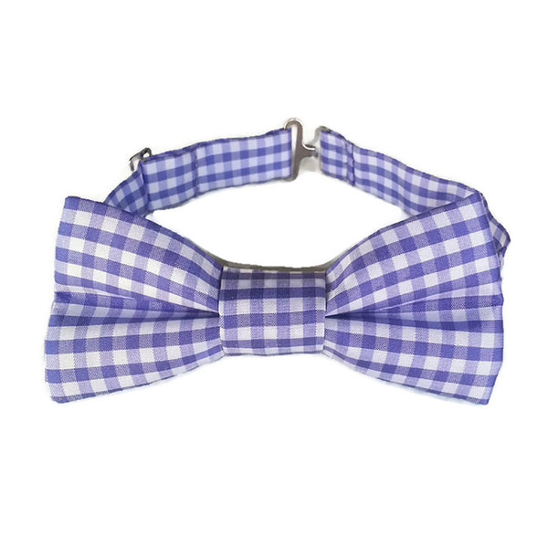 Purple and white check silk bow tie for boys