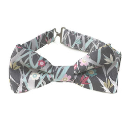gray floral bow ties for boys and babies in Liberty of London Patsy fabric