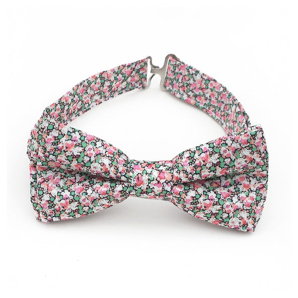 Pink and aqua bow tie for boys and babies in Liberty of London Pepper fabric