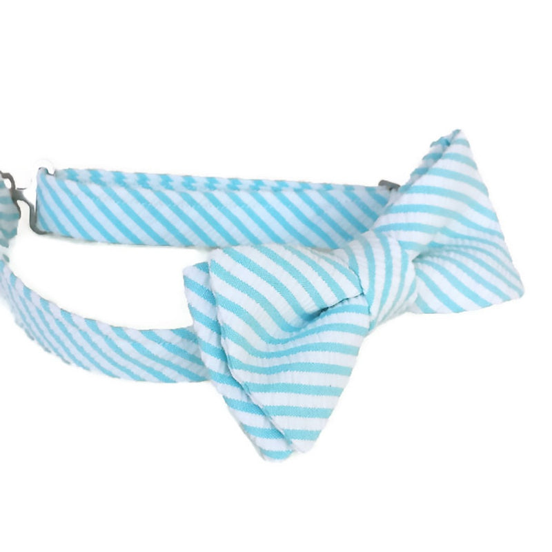 Aqua Blue Seersucker Bow Tie