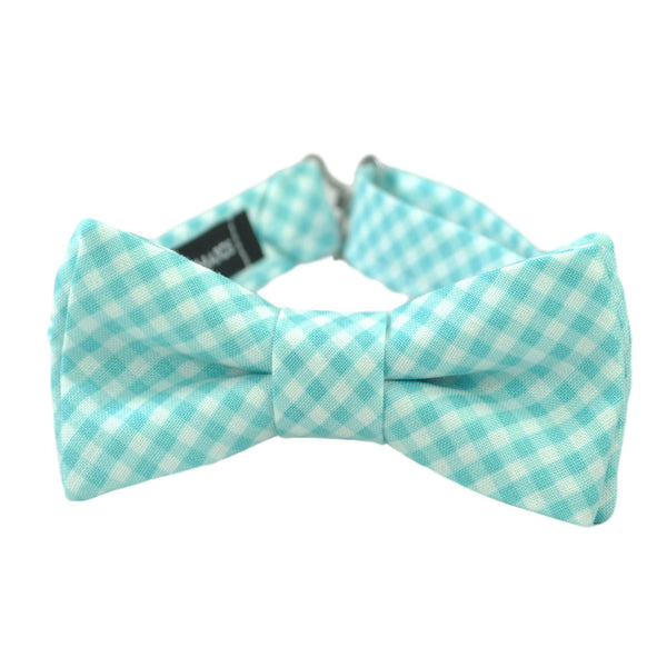 aqua gingham check bow tie for boys, men and babies