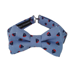 blue bow tie with tiny sailboat print for boys and babies 