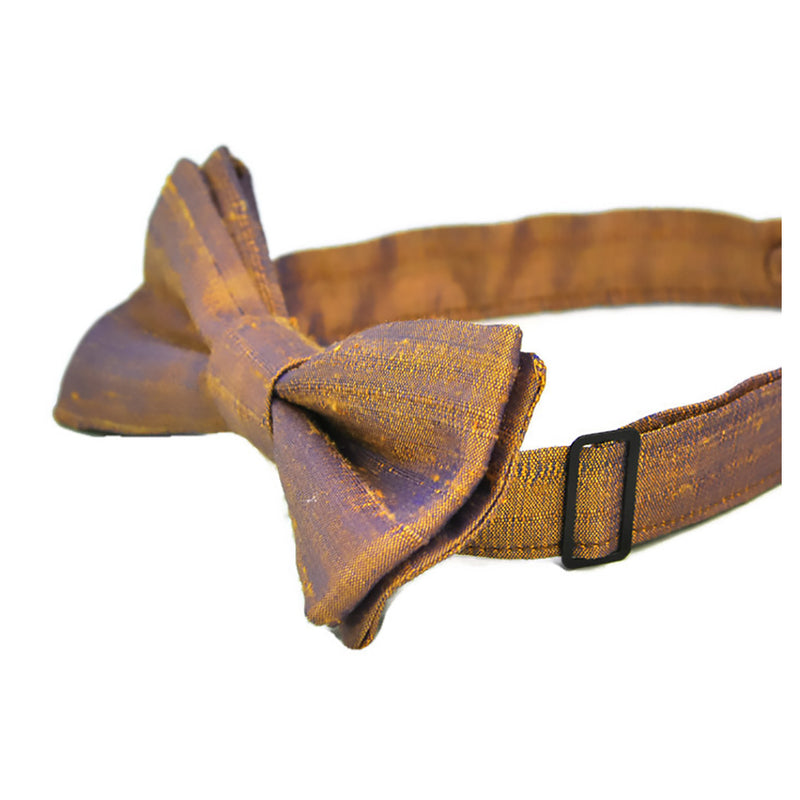 bronze silk bow tie side view