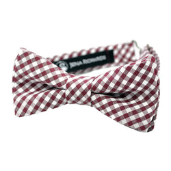 burgundy and white gingham check bow tie for boys, men and babies