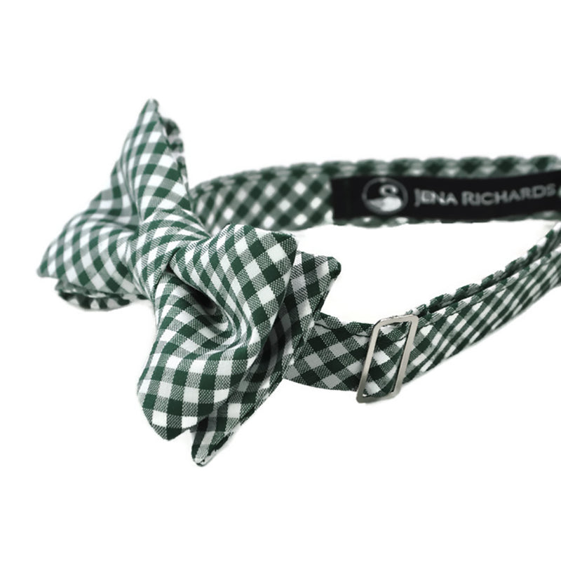 Green gingham bow tie side view