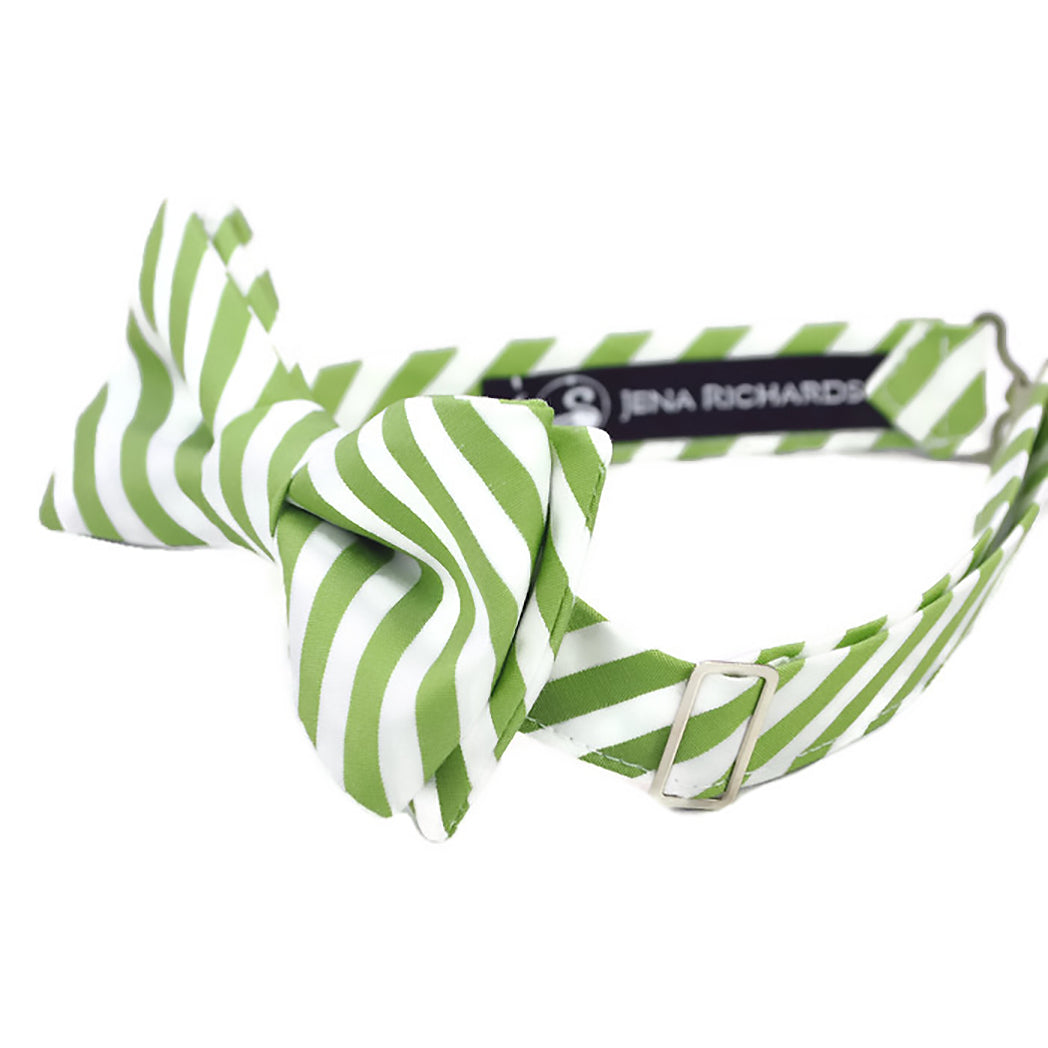 Green and White Striped Bow Tie for Kids