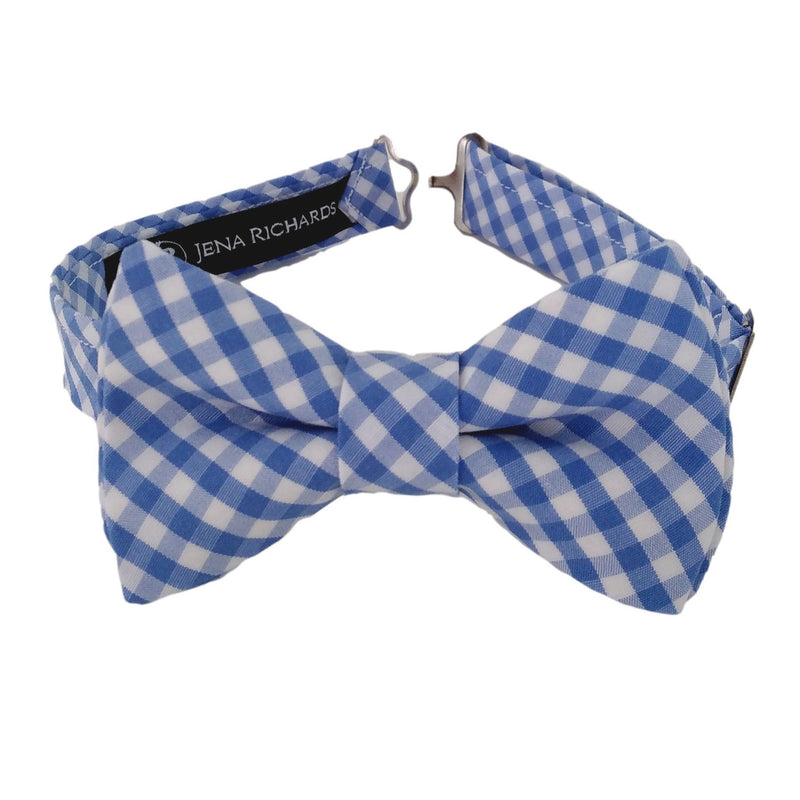 Light blue gingham check bow tie for boys, men and baby