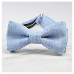 Light blue linen bow tie for boys, babies and men pre tied