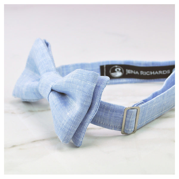 Pale blue bow tie side view