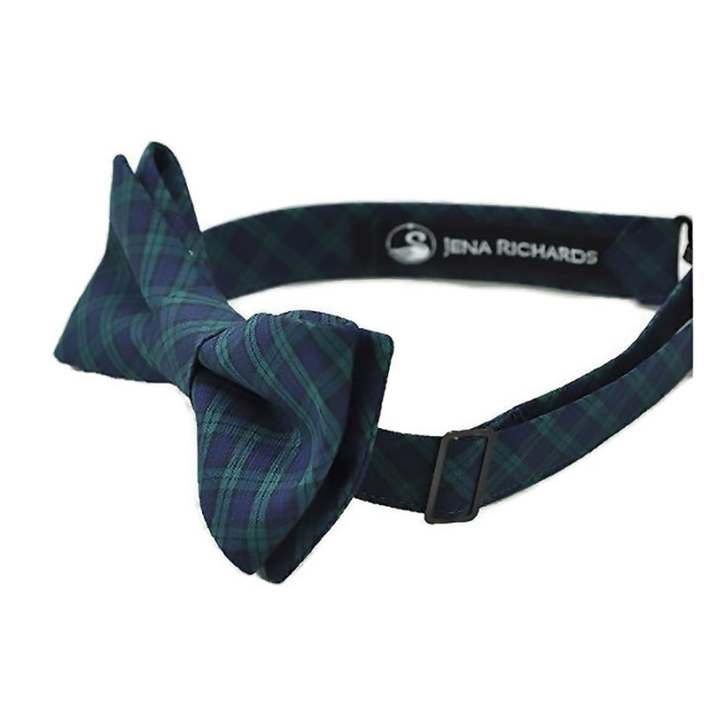 green and navy tartan plaid bow tie side