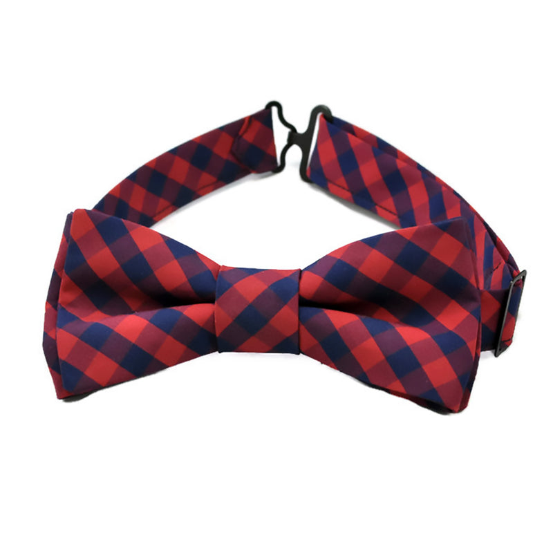 navy blue and red plaid bow tie
