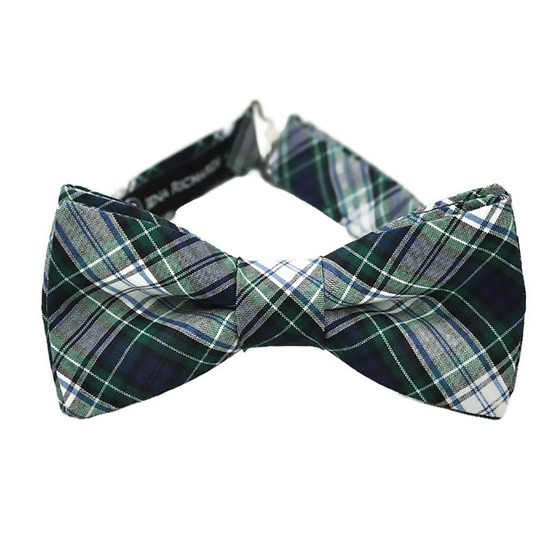 navy and green plaid bow tie for boys, babies and men