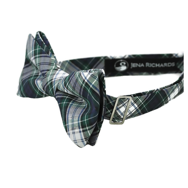 navy plaid bow tie side view