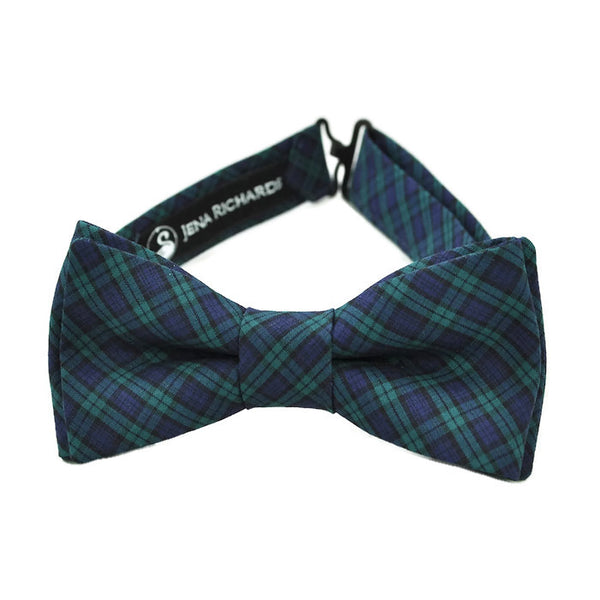 Green and navy tartan plaid bow tie for boys and babies